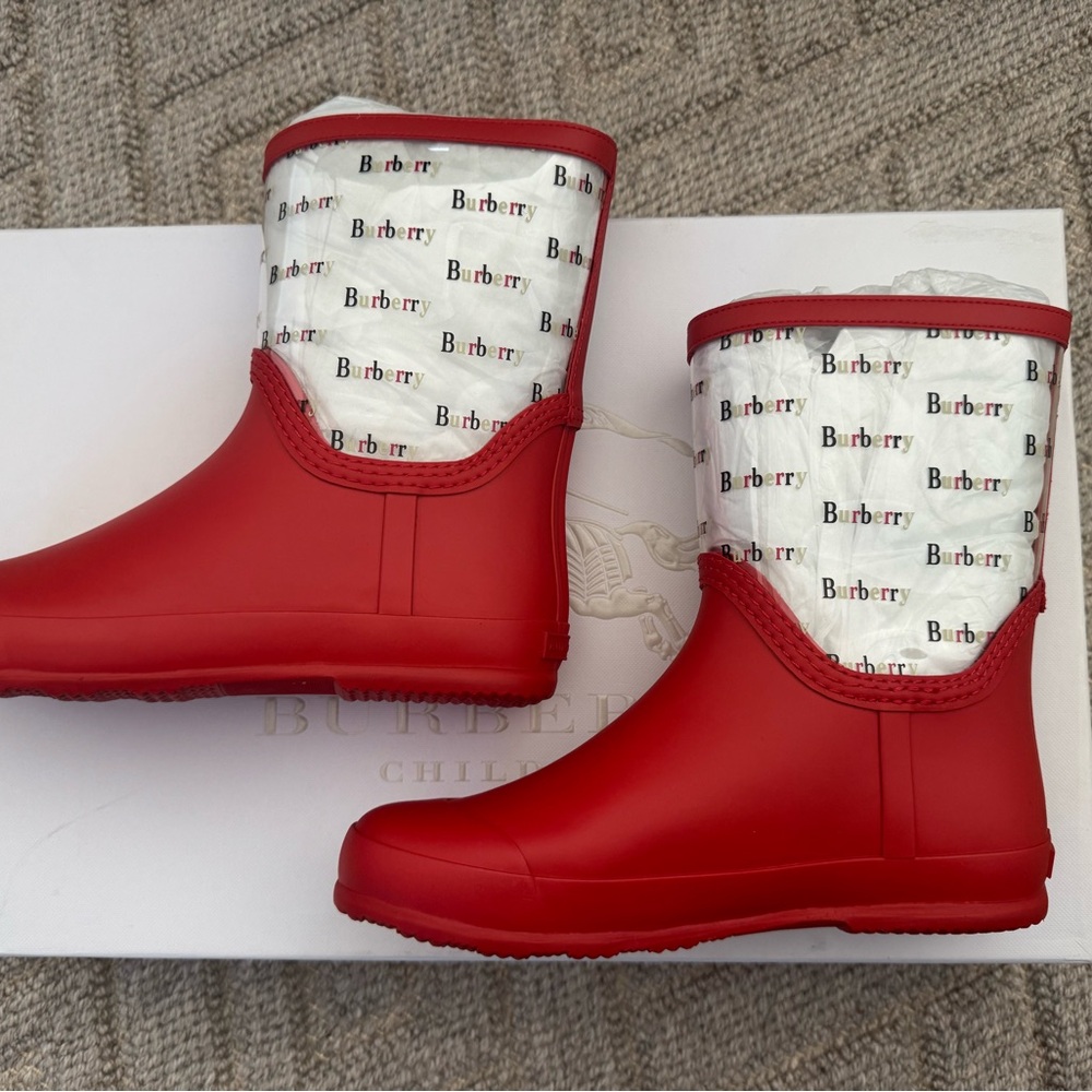 Burberry Kids Red Rain Boots with Logo